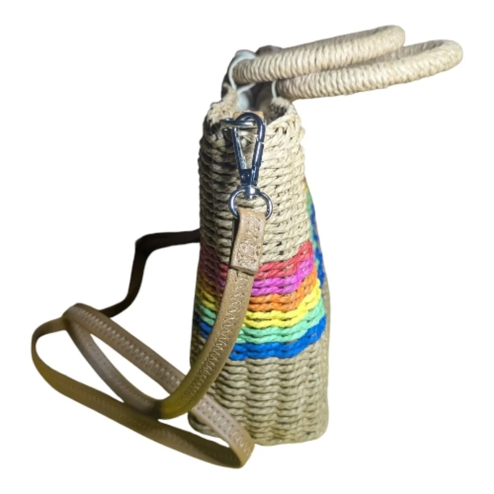 Collection 18 Woven Crossbody Bag Snap Closure Multicolor Stripe Brown